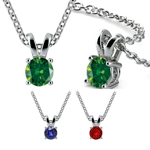 18ct White Gold Solitaire Pendant & Chain Available With Sapphire, Ruby Or Emerald