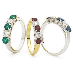 18ct Gold Diamond Five Stone Ring Available With Sapphire, Ruby Or Emerald In White Gold Or Yellow Gold
