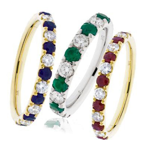 18ct Gold Diamond Half Eternity Ring Available With Sapphire, Ruby Or Emerald In White Gold Or Yellow Gold