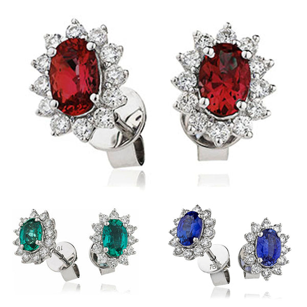 18ct White Gold Diamond Cluster Earrings Available With Sapphire, Ruby Or Emerald