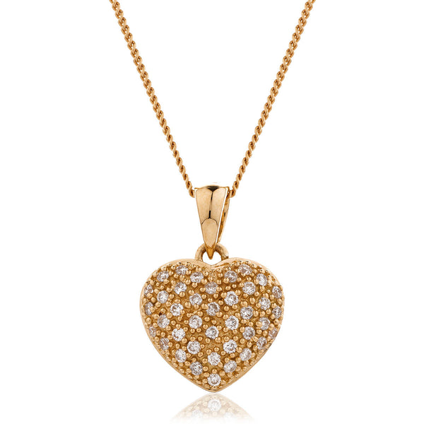 18ct Gold Diamond Set Heart Pendant & Chain (0.20ct) Available In White Gold & Rose Gold