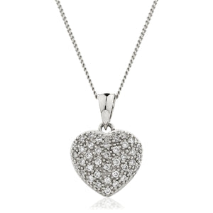 18ct Gold Diamond Set Heart Pendant & Chain (0.20ct) Available In White Gold & Rose Gold