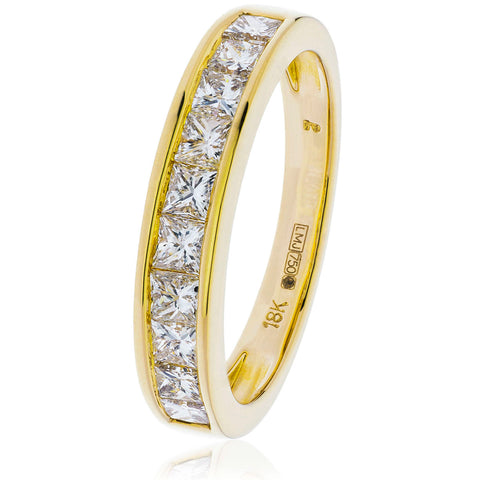 18ct Gold Princess Cut Diamond Half Eternity Ring (1.00ct) Available In White Gold & Yellow Gold