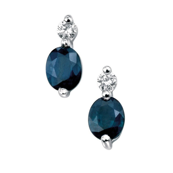 9ct White Gold Blue Sapphire & Diamond Earrings
