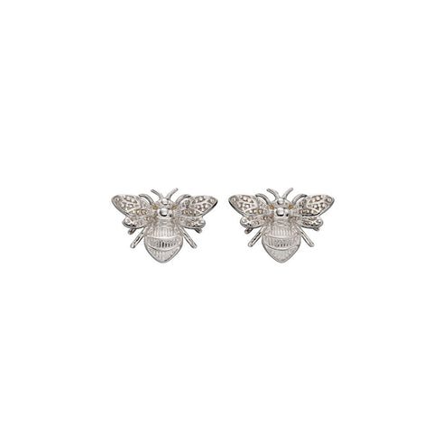9ct White Gold Bee Earrings