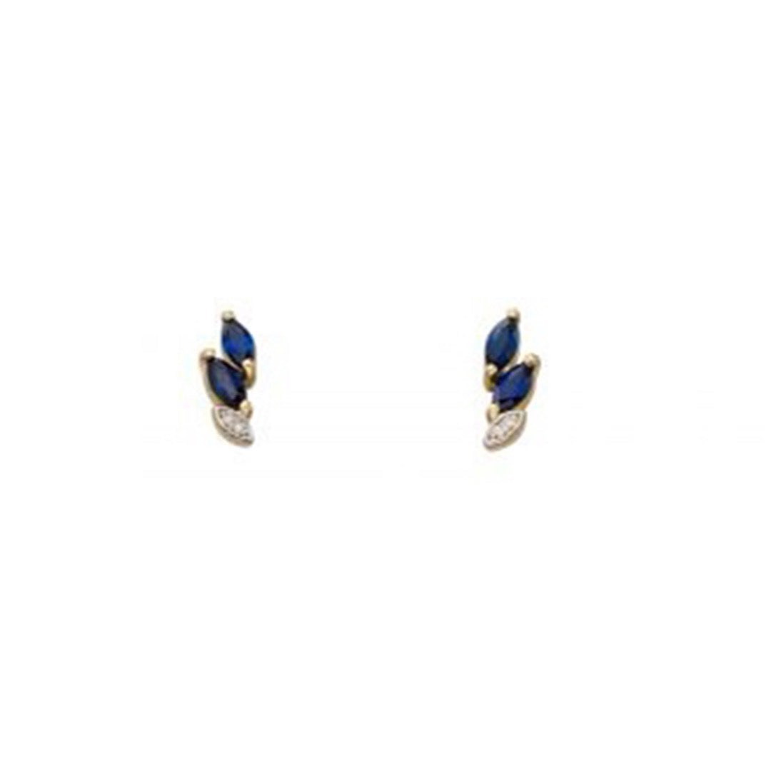 9ct Yellow gold sapphire and diamond marquise stud earring