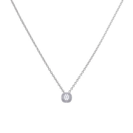 Silver Cushion Cut Double Halo Zirconia Pendant and Chain
