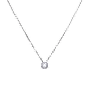 Silver Cushion Cut Double Halo Zirconia Pendant and Chain