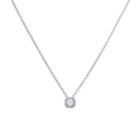 Silver Cushion Cut Double Halo Zirconia Pendant and Chain