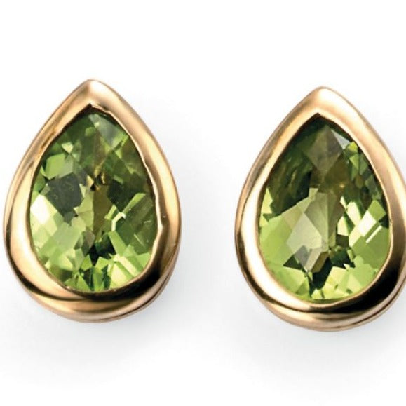9ct Yellow Gold Peridot Teardrop Stud Earrings