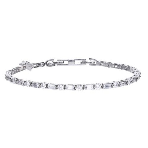 Silver Bracelet set with Baguette and Brilliant Cut Stones
