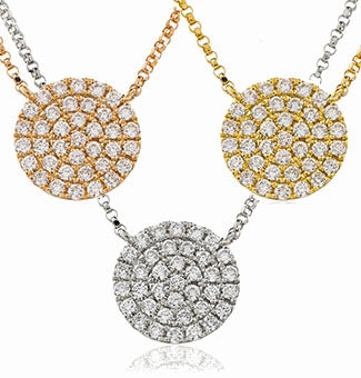 18ct Gold Diamond Encrusted Disc Pendant Chain - Main Image