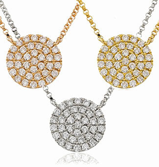 18ct Gold Diamond Encrusted Disc Pendant & Chain (0.40ct) Available In White Gold Yellow Gold & Rose Gold