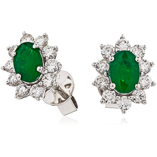 18ct White Gold Diamond Cluster Earrings Available With Sapphire, Ruby Or Emerald