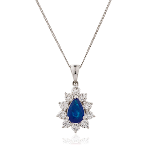 18ct White Gold Diamond Pendant & Chain Available in Sapphire, Ruby Or Emerald