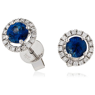 18ct White Gold Diamond Halo Earrings Available With Sapphire Or Ruby