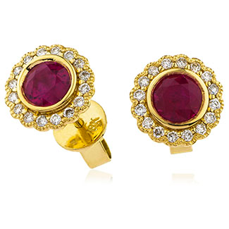 18ct White/Yellow Gold Diamond Halo Earrings Available With Sapphire, Ruby Or Emerald