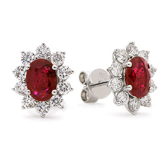 18ct White Gold Diamond Cluster Earrings Available With Sapphire, Ruby Or Emerald