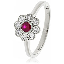 18ct Gold Diamond Flower Ring. Available With Sapphire, Ruby Or Emerald In White Or Yellow Gold