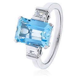 18ct White Gold Aquamarine & Diamond Three Stone Ring