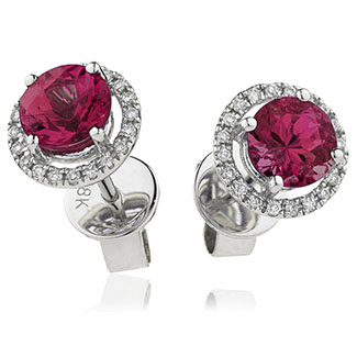 18ct White Gold Diamond Halo Earrings Available With Sapphire Or Ruby