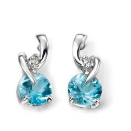 9ct White Gold Blue Topaz and Diamond Earrings