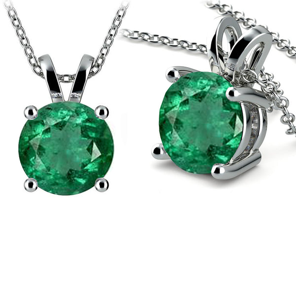 18ct White Gold Solitaire Pendant & Chain Available With Sapphire, Ruby Or Emerald