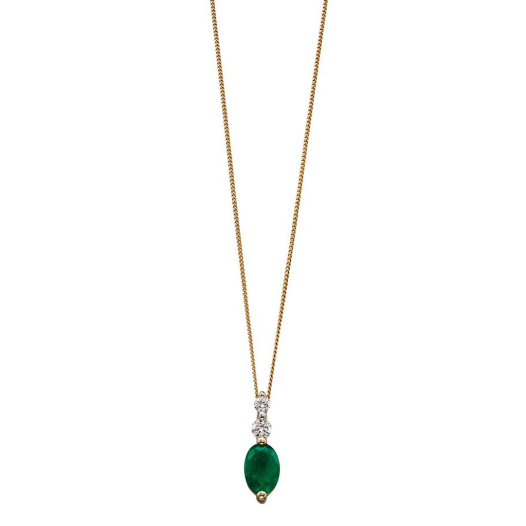 9ct Yellow Gold Emerald & Diamond Pendant and chain.