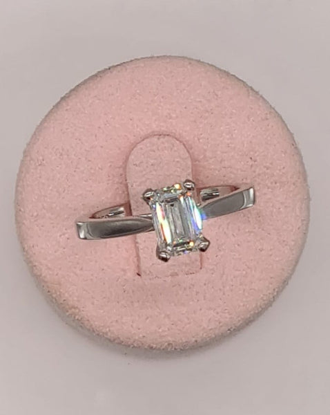 Platinum Solitaire Emerald Cut Diamond Ring