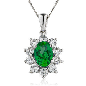 18ct White Gold Emerald and Diamond Cluster Pendant