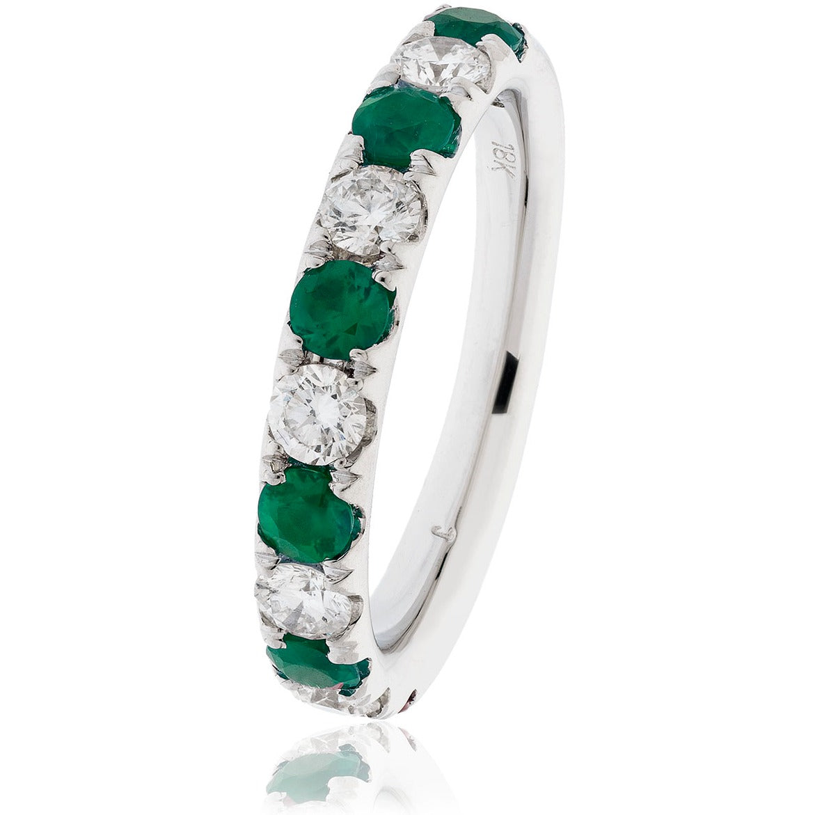 18ct White Gold Emerald and Diamond Half Eternity Ring