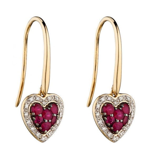 9ct Yellow Gold Ruby and Diamond Heart Pendant