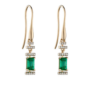 9ct Yellow Gold Emerald And Diamond Deco Earrings