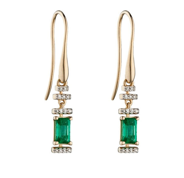 9ct Yellow Gold Emerald And Diamond Deco Pendant