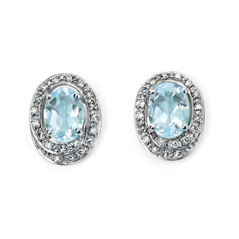 9ct White Gold Aquamarine and Diamond Oval Earrings