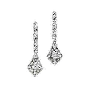 9ct White Gold Diamond Vintage Drop Earrings