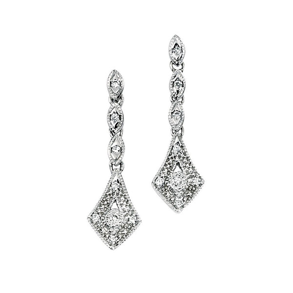 9ct White Gold Diamond Vintage Drop Earrings