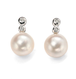 9ct White Gold Diamond & Freshwater Pearl Earrings