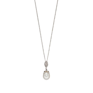 9ct  White Gold Pendant With Freshwater Pearl And Diamond Necklace