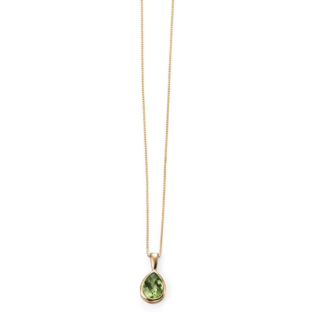 9ct Yellow Gold Peridot Teardrop Pendant and Chain
