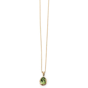 9ct Yellow Gold Peridot Teardrop Pendant and Chain