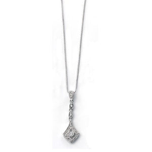 9ct White Gold Diamond Vintage Drop Pendant and Chain