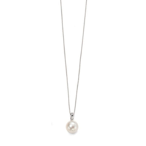 9ct White Gold Diamond & Freshwater Pearl Pendant & Chain