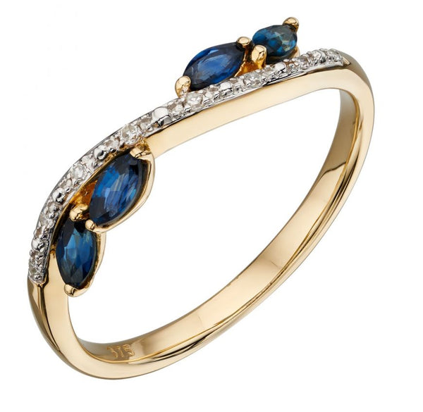 9ct Yellow gold sapphire and diamond marquise stud earring