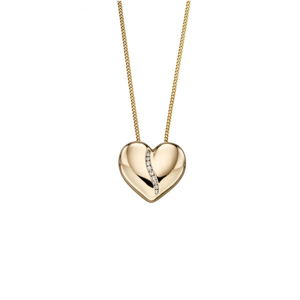 9ct Yellow Gold Diamond Channel Heart Pendant