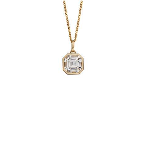 Asscher Cut White Topaz Pendant and Chain in 9ct Yellow Gold
