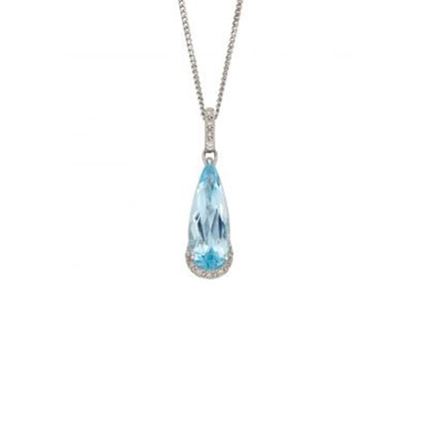 Blue Topaz Teardrop 9ct White Gold Pendant and Chain