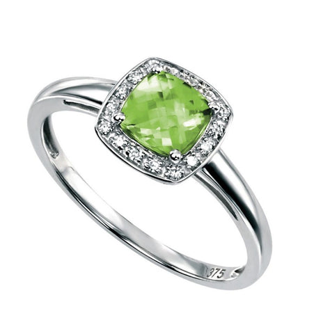 9ct White Gold Diamond and Peridot Ring