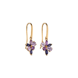 9ct Yellow Gold Amethyst, Iolite and Marquise Teardrop Cluster Earrings