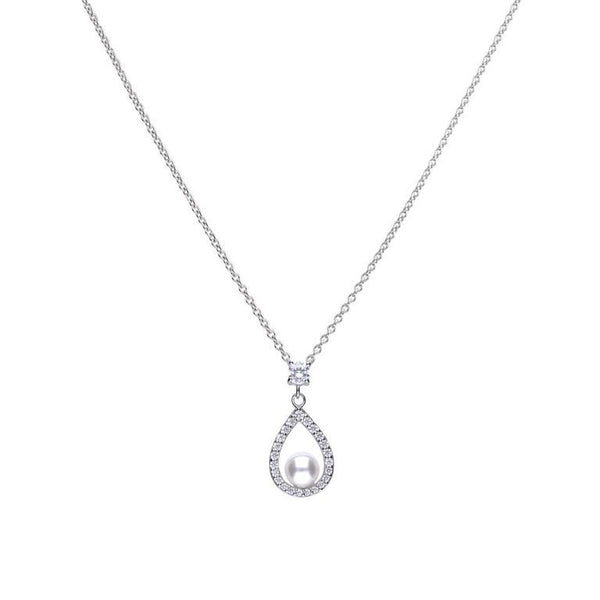 Silver teardrop shape pendant silver with white shell pearl and cubic zirconia